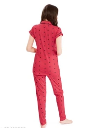 Lotik Women's Cotton Pink & Rani  Heart Print Front-Open Nightsuit Set - S, Pink, Cotton, Multipack of1